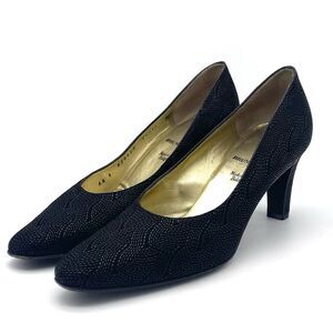 Vintage Bruno Magli Black Embossed Leather Pumps Italian Heels Women’s Size 8 AA